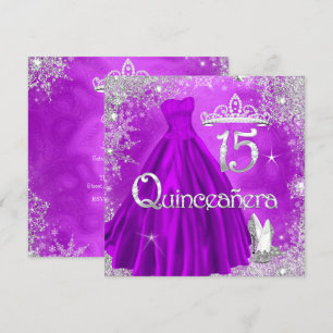 Quinceanera 15. Lila Silberschneeflocken Party 2 Einladung