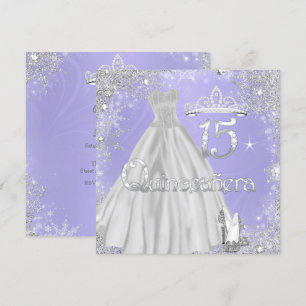Quinceanera 15. Lilac Silver Snowflakes Party Einladung