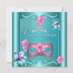 Quinceanera 15. Maske Türkis Blau Pink Silber Flor Einladung