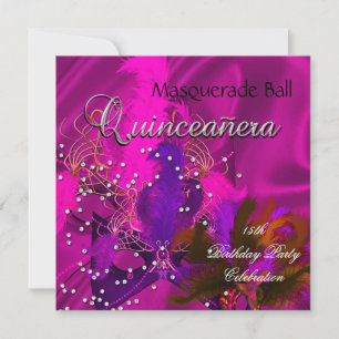 Quinceanera 15. Maskenball Violette Rosa Masken Einladung