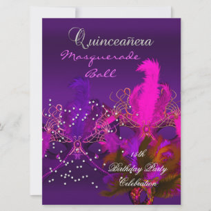 Quinceanera 15. Maskenball Violette Rosa Masken gr Einladung