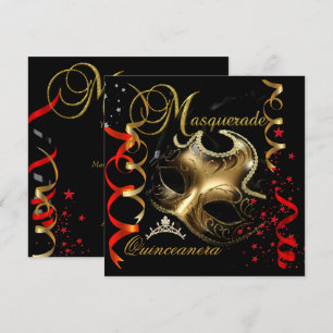 Quinceanera 15. Masquerade Red Gold Maske Einladung
