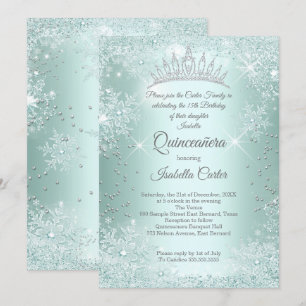 Quinceanera 15. Mint Aquamariner Schneeflocken Win Einladung