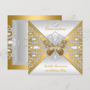 Quinceanera 15. Party Gold Silberschmetterling Tia Einladung
