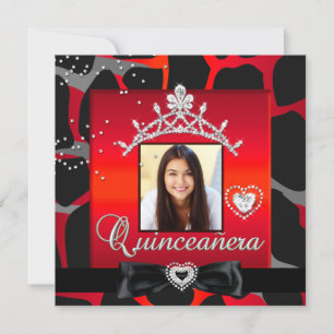Quinceanera 15. Party Rotes Schwarzes Foto Einladung