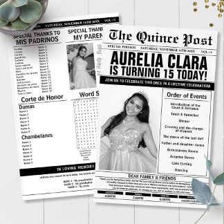 Quinceañera 15 Programme de journaux Ordre des évé