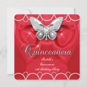 Quinceanera 15. Roter Schmetterling Party Einladung