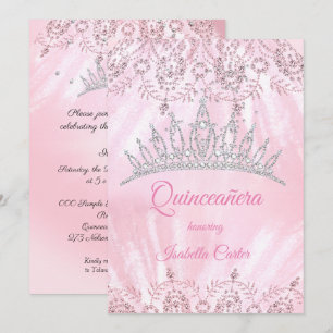 Quinceanera 15. Schöne rosa glitzernde Tiara-Party Einladung