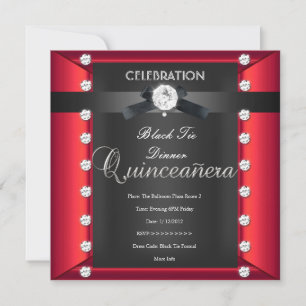 Quinceanera 15. Schwarze Gala Schwarz Weiß Rot Einladung