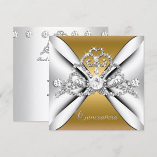 Quinceanera 15 Tiara Gold Silber Weiß Einladung