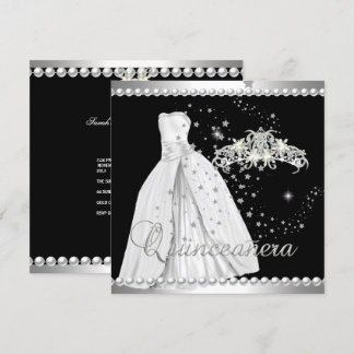 Quinceanera 15 Tiara Gown Black Silver White Einladung