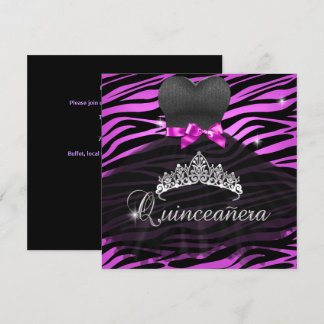 Quinceanera 15. Tiara Hot Pink Black Zebra Dress Einladung