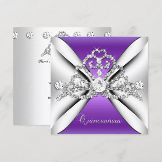 Quinceanera 15 Tiara Lila Silver White Einladung