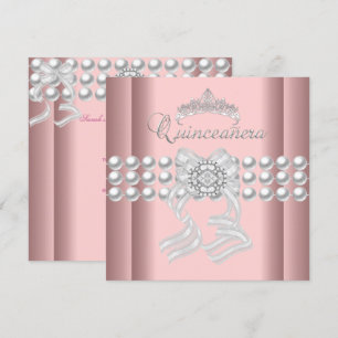 Quinceanera 15 Tiara Rosa Silber Weiße Perle Rosa Einladung