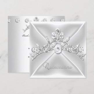Quinceanera 15 Tiara Silver White Diamond Einladung