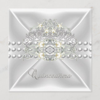 Quinceanera 15 Tiara Silver White Pearl Diamond Einladung