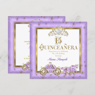 Quinceanera 15. Violett Gold Tiara Pferdekutsche Einladung