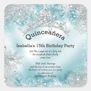 Quinceanera 15. Winter Wonderland Silber Teal 2 Quadratischer Aufkleber