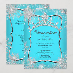 Quinceanera 15. Winter Wonderland Silver Aquamarin Einladung