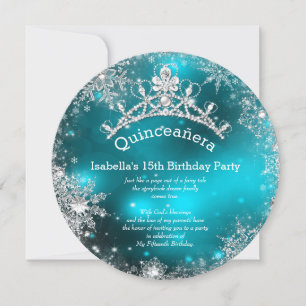 Quinceanera 15. Winter Wonderland Silver Aquamarin Einladung