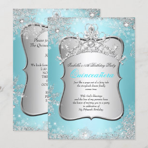 Quinceanera 15. Winter Wonderland Silver Blue 2 Einladung