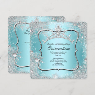Quinceanera 15. Winter Wonderland Silver Blue Einladung