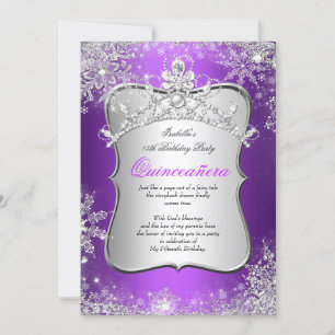 Quinceanera 15. Winter Wonderland Silver Lila Einladung