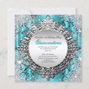 Quinceanera 15. Winter Wunderland Aquamarines Aqua Einladung