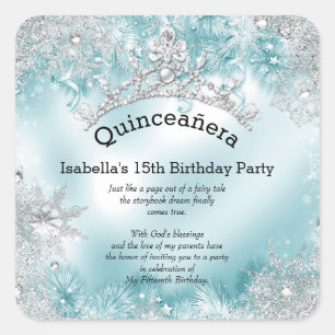 Quinceanera 15. Winter Wunderland Silber Aquamarin Quadratischer Aufkleber