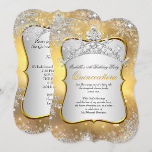 Quinceanera 15. Winter-Wunderland Silber Gold Einladung