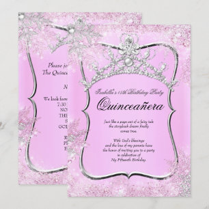 Quinceanera 15. Winter Wunderland Silver Pink Einladung
