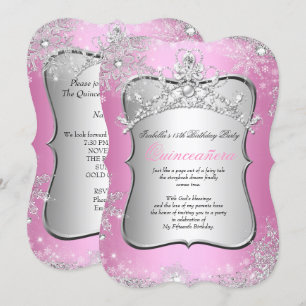 Quinceanera 15. Winter Wunderland Silver Pink Einladung