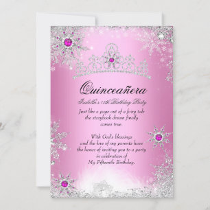 Quinceanera 15. Winter Wunderland Silver Pink Einladung