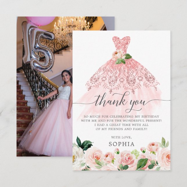 Quinceanera 15e anniversaire Carte de remerciement (Devant / Derrière)