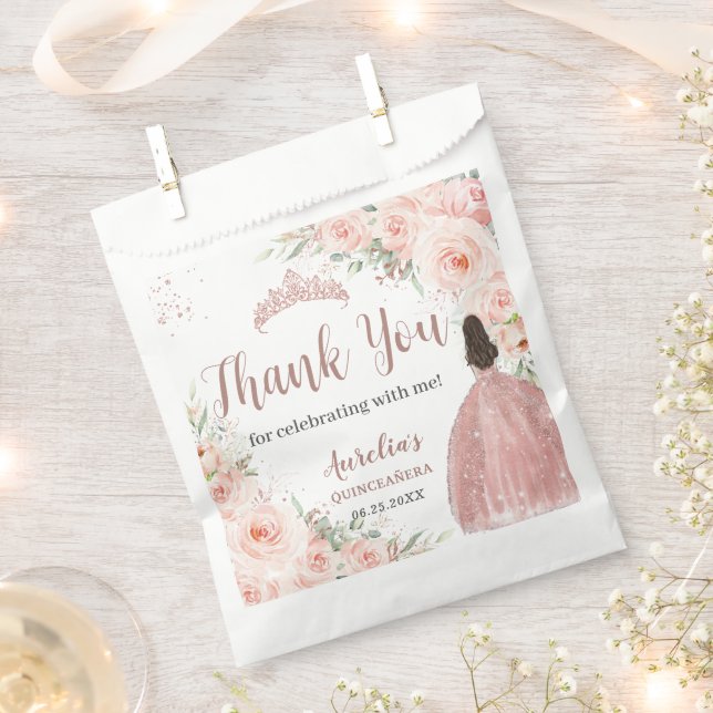 Quinceanera 16 Blush Rose Gold Prinzessin Geschenktütchen (Ausgeschnitten)