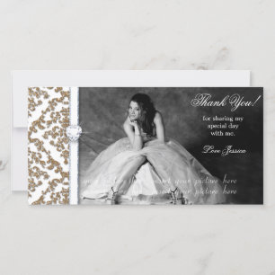 Quinceanera 16 . Geburtstag Glitzer Damask Dankeskarte