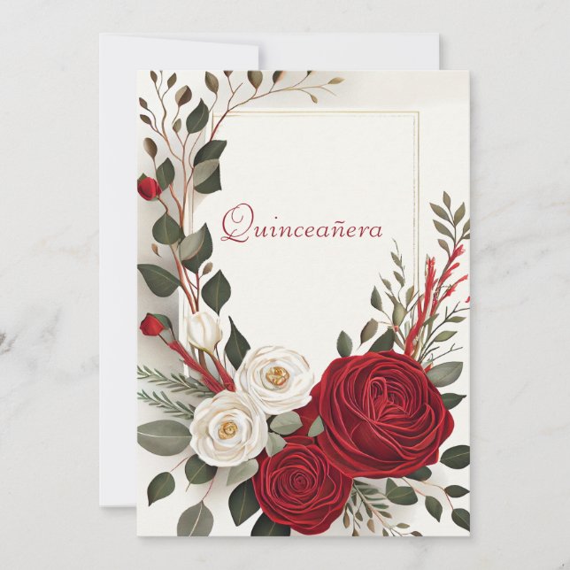 Quinceanera, 16 . Geburtstag-Rote Rosen Einladung (Vorderseite)