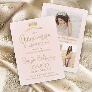 Quinceañera 3-Foto-Collage Chic rosé & Gold Save The Date