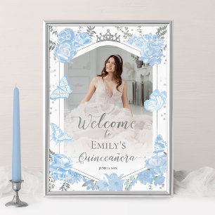 Quinceanera Affiche de bienvenue photo Dusty Blue