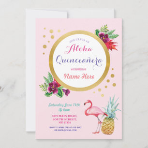 Quinceanera Aloha Flamingo Geburtstagsparty Einlad Einladung