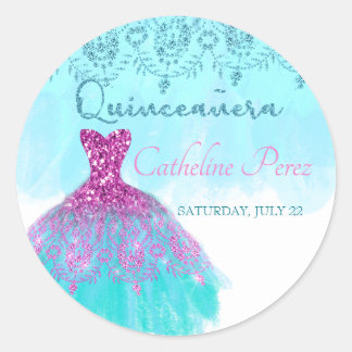 Quinceanera aquamarin 15. Geburtstagsgnade Runder Aufkleber