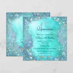 Quinceanera Aquamarin Blue Ocean Jewel Geburtstags Einladung