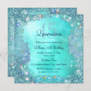 Quinceanera Aquamarin Blue Ocean Jewel Geburtstags Einladung