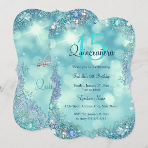 Quinceanera Aquamarin Blue Ocean Sky Geburtstagspa Einladung
