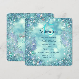 Quinceanera Aquamarin Blue Pearls Ocean Sky Geburt Einladung