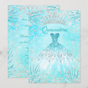 Quinceanera Aquamarin Blue Tiara Kleid Winter Gebu Einladung
