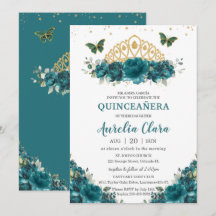 Quinceañera Aquamarin Cyan Floral Butterfells Kron