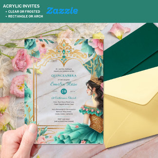 Quinceañera Aquamarin Green Gold Mis Quince Blume Acryleinladungen