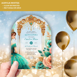 Quinceañera Aquamarin Green Gold Mis Quince Blume Acryleinladungen