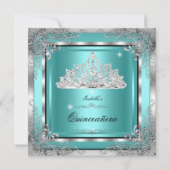 Quinceanera Aquamarin Silver Diamond Tiara 15. Par Einladung (Vorderseite)